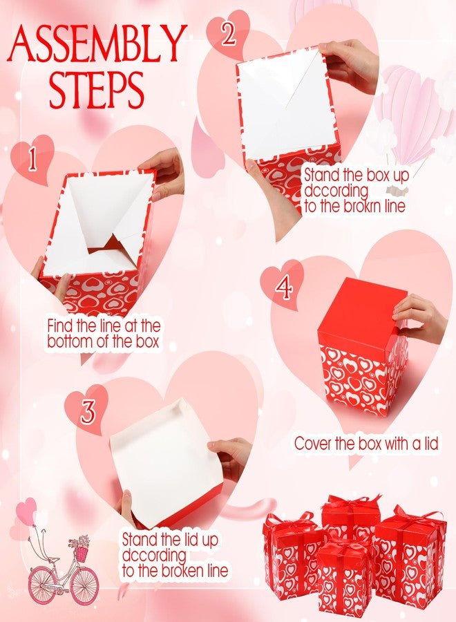 Funnymoom مجموعة فاني موم المكونة من 4 صناديق هدايا متداخلة مع أغطية، صناديق هدايا مربعة قابلة للتكديس مع بالون على شكل قلب، مثالية لهدايا عيد الحب، وتزيين حفلات أعياد الميلاد، وحفلات الزفاف، وحفلات الكريسماس. - Image 4